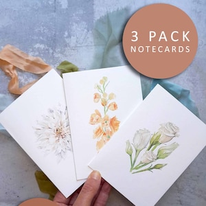 Lot de 3 cartes de correspondance florales aquarelles | Cartes de voeux | Peintures faites à la main
