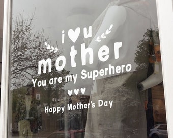 Superhero Mother - Happy Mother's Day Window Decal - Removable Retail Display Vinyl - Mother's Day - Retail Window Sign - Shop Front Sticker