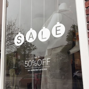 Christmas Sale Shop Window Decal, Shop Window Sale Sign, 50%OFF Sale, Seasonal Window Decoration, Removable Vinyl, Christmas Clearance