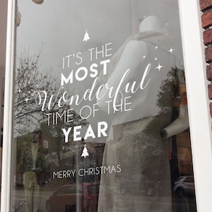 Christmas Window, Wall Vinyl Decal, Shop Retail Window Display, Merry Christmas Decal, Season&#39;s Greetings, Seasonal Window Decoration