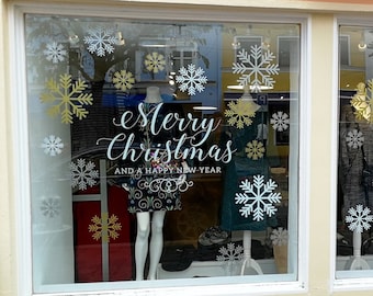 Merry Christmas Snowflakes Set Shop Window Decal, Shop Retail Window Display, Happy New Year, Seasonal Window Decoration, Removable Vinyl