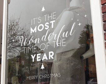 Christmas Window, Wall Vinyl Decal, Shop Retail Window Display, Merry Christmas Decal, Season's Greetings, Seasonal Window Decoration