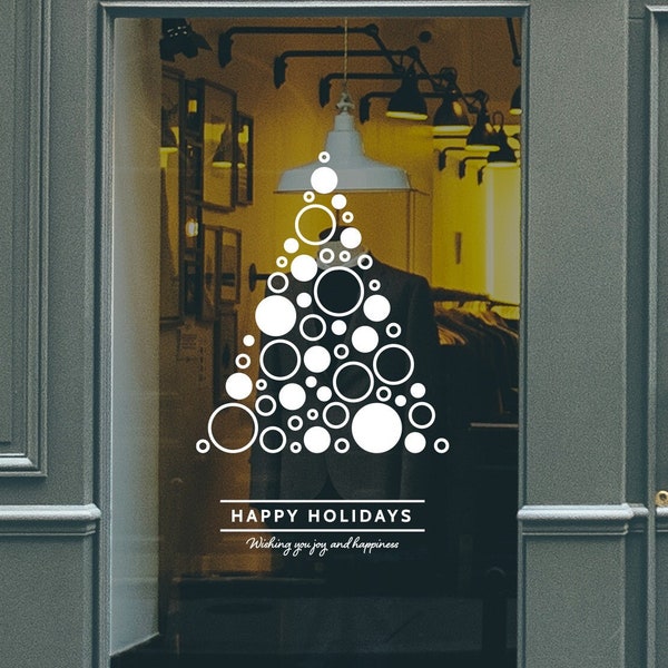 Christmas Tree Circles Shop Window Decal, Shop Window Sign, Happy Holidays, Happy New Year, Window Sticker, Window Sign