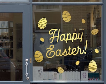 Happy Easter Day Window Decal - Removable Retail Display Vinyl - Easter Shop Window Decal - Retail Window Sign - Easter Eggs Sticker