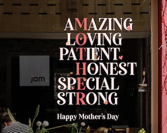 Amazing Mother - Mother's Day Shop Window Decoration - Removable Retail Sign - Self Adhesive Removable Vinyl Sticker - Happy Mother's Day