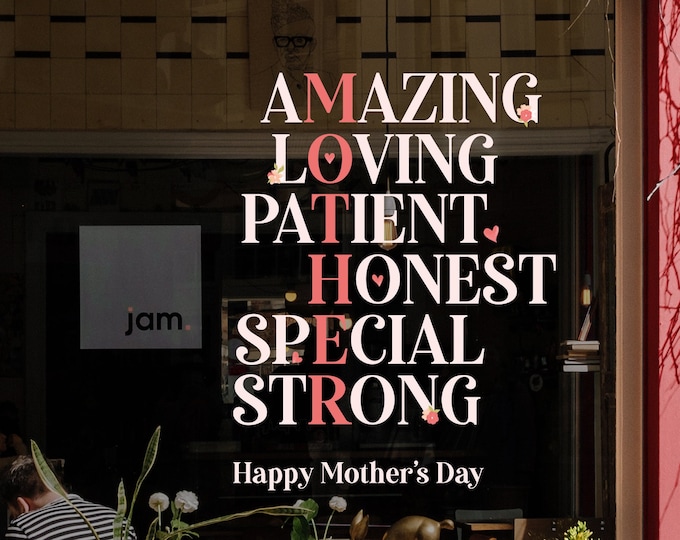 Featured listing image: Amazing Mother - Mother's Day Shop Window Decoration - Removable Retail Sign - Self Adhesive Removable Vinyl Sticker - Happy Mother's Day