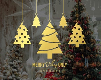 Merry Vibes Only Christmas Tree Shop Window Decal, Shop Window Sign, Happy Holidays, Happy New Year, Window Sticker, Window Sign