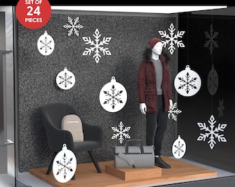 3D Snowflakes - Set of 24 pieces, Shop Window Decoration, Holiday Window Decor, Reusable Shop Window Decoration, Christmas Shop Window