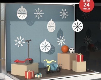 3D Snowflakes - Set of 24 pieces, Shop Window Decoration, Holiday Window Decor, Reusable Shop Window Decoration, Christmas Shop Window