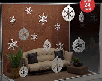Reusable 3D Snowflakes - Set of 24 pieces, Shop Window Decoration, Holiday Window Decor, Shop Window Decoration, Christmas Shop Window