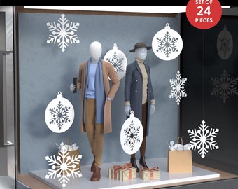 Reusable 3D Snowflakes - Set of 24 pieces, Shop Window Decoration, Holiday Window Decor, Shop Window Decoration, Christmas Shop Window