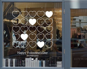 Happy Valentine's Day Hearts Window Decal - Removable Vinyl Sticker - Seasonal Shop Window Vinyl Sticker - Valentine's Window Decoration