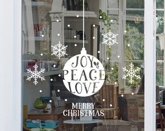 Joy Peace Love Christmas Window, Wall Vinyl Decal, Shop Retail Window Display, Merry Christmas Decal, Seasonal Window Decoration