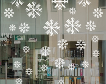 Large Snowflakes Set Shop Window Decal, Shop Retail Window Display, Christmas Window Decoration, Removable Vinyl, White Snowflakes