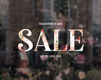 Valentine's Day Sale - Happy Valentine Shop Window Decoration - Removable Retail Sign - Self Adhesive Removable Vinyl Sticker - February 14