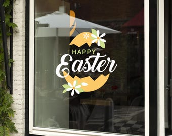 Happy Easter Shop Window Decoration - Removable Retail Sign - Self Adhesive Removable Vinyl Sticker - Easter Eggs Decoration - Shop Sign