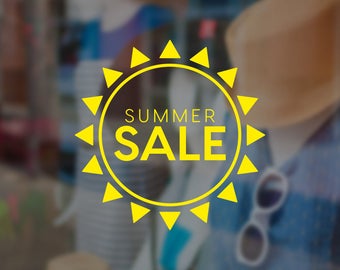 Summer Sale Sun Promotional Window Sign - Removable Vinyl Decal - Seasonal Shop Window Sticker - Summer Window Cling - Retail Display