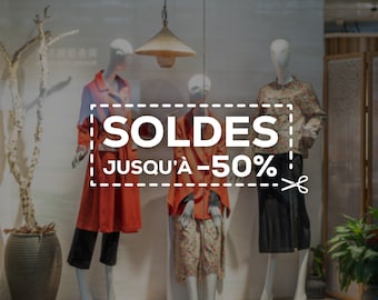 Soldes  - Customisable French Sale Window Sign - Removable Vinyl Decal - Promotional Shop Window Sticker - Retail Display Sale