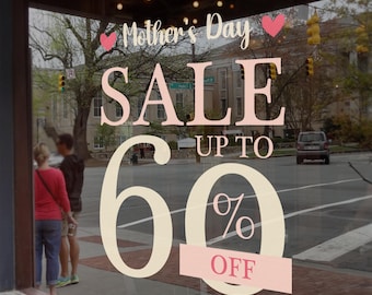 Mother's Day Sale - Shop Window Decoration - Promotional Shop Window Sticker - Sale Window Sign - Retail Display Sale - Happy Mother's Day