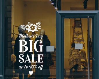 Mother's Day Sale Window Decal -  Happy Mother's Day - Promotional Shop Window Sticker - Sale Window Sign - Retail Display Sale