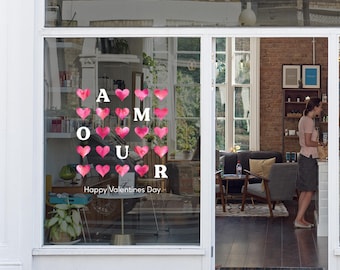 AMOUR - Happy Valentine's Day Shop Window Decoration - Removable Retail Sign - Self Adhesive Removable Vinyl Sticker - February 14