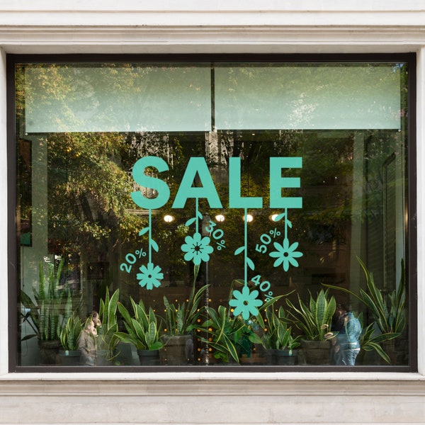 Floral Sale Vinyl Decal - Sale Window Sign - Removable Vinyl Decal - Promotional Shop Window Sticker - Retail Display Sale Vinyl