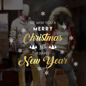 We Wish You a Merry Christmas Shop Decal - Removable Retail Display Vinyl - Seasonal Window Decor - Festive Season Sticker - Xmas Sticker