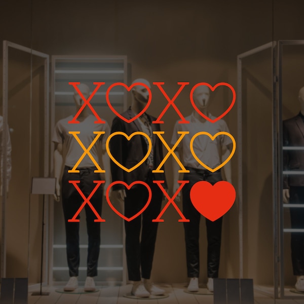 XOXO Valentine's Day Window Decal - Removable Vinyl Sticker - Seasonal Shop Window Decal - Valentine's Day Shop Window Decoration