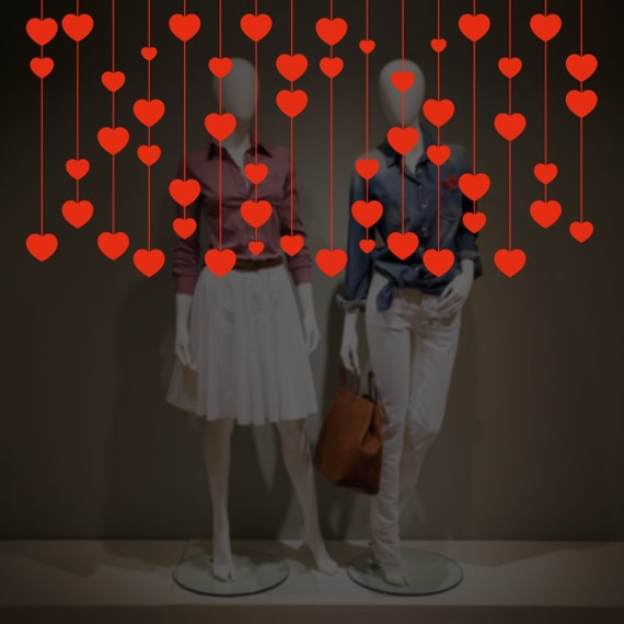 Hanging Hearts Valentine S Day Window Decal Removable Etsy