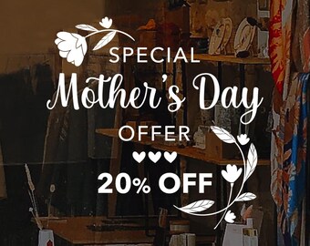 Mother's Day Sale Window Decal -  Happy Mother's Day - Promotional Shop Window Sticker - Sale Window Sign - Retail Display Sale