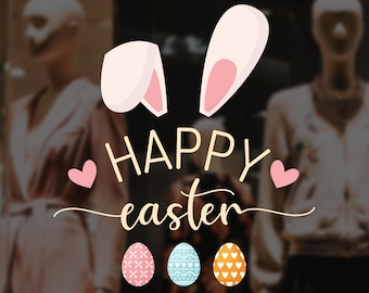 Happy Easter Shop Window Decoration - Removable Retail Sign - Self Adhesive Removable Vinyl Sticker - Easter Eggs Decoration - Shop Sign