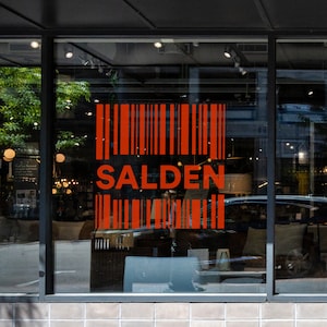 Salden - Barcode German Window Sale Decal - Sale Window Sign - Removable Vinyl Decal - Promotional Shop Window Sticker - German Sale