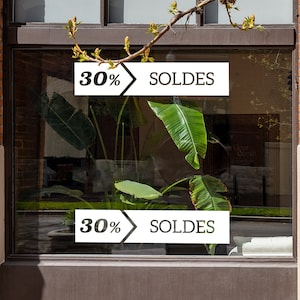 Soldes Set of 2 French Window Sale Signs - Removable Vinyl Decal - Promotional Shop Sticker - Sale Window Sticker - Retail Display Sale