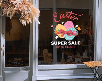Easter Sale Shop Window Decoration - Removable Retail Sign - Self Adhesive Removable Vinyl Sticker - Easter Eggs Decoration - Sale Shop Sign