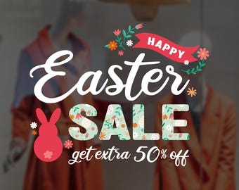 Easter Sale Shop Window Decoration - Removable Retail Sign - Self Adhesive Removable Vinyl Sticker - Easter Eggs Decoration - Sale Shop Sign