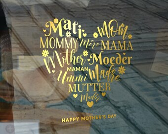 Multi Language Mother's Day Window Decal - Removable Display Vinyl - Mother's Day Retail Sign - Shop Front Sticker - Removable Window Vinyl