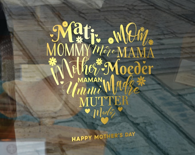 Featured listing image: Multi Language Mother's Day Window Decal - Removable Display Vinyl - Mother's Day Retail Sign - Shop Front Sticker - Removable Window Vinyl