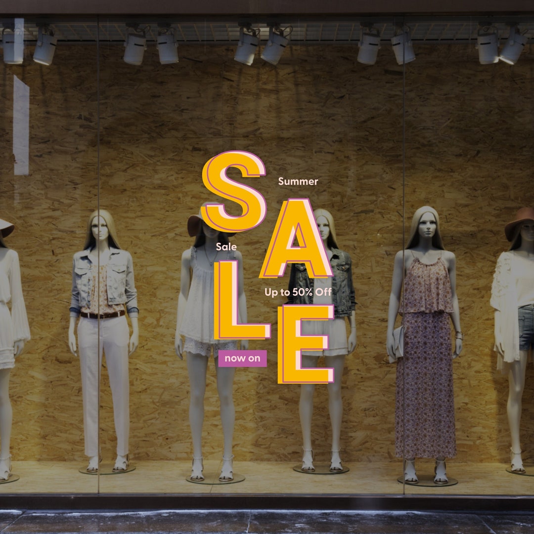 Yellow Summer Sale Shop Window Sign - Removable Vinyl Decal - Sale Shop ...