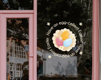 Happy Easter Shop Window Decoration - Removable Retail Sign - Self Adhesive Removable Vinyl Sticker - Easter Eggs Decoration - Shop Sign