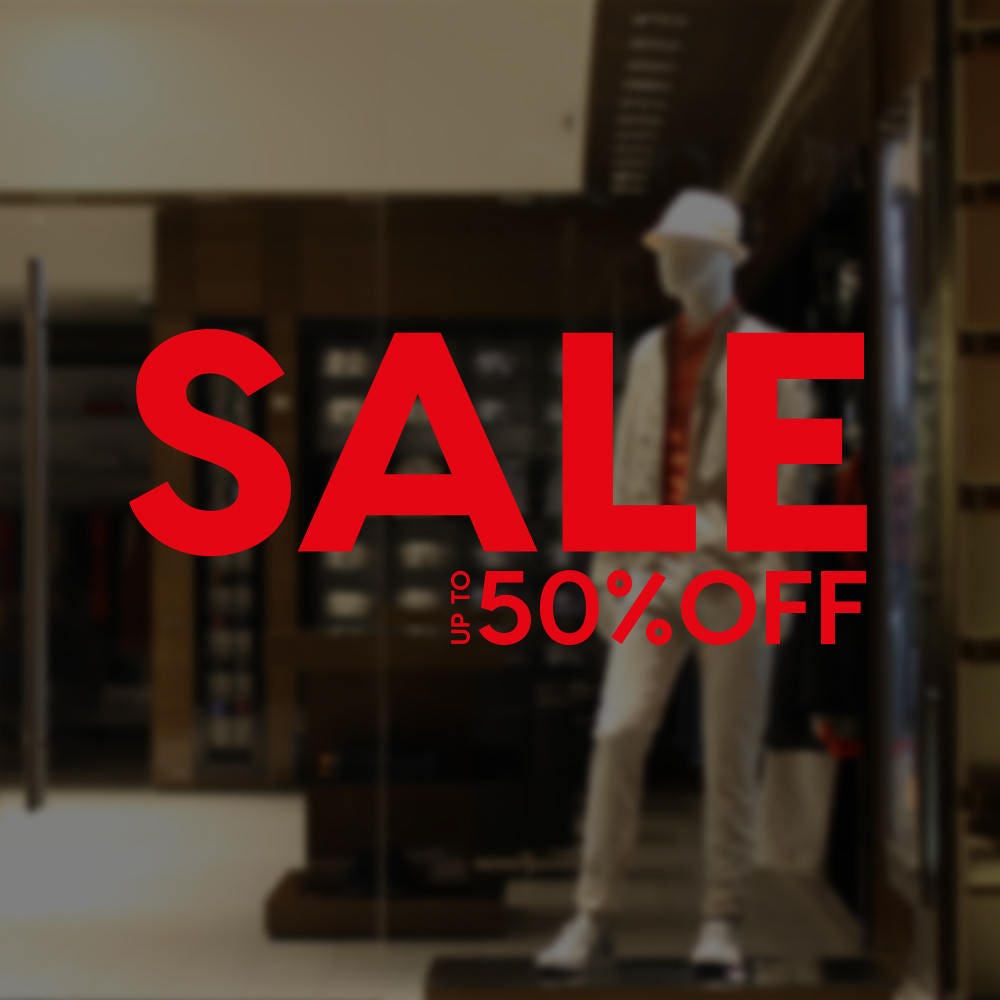 Large Sale 50% Off Window Sign - Removable Vinyl Decal - Promotional ...