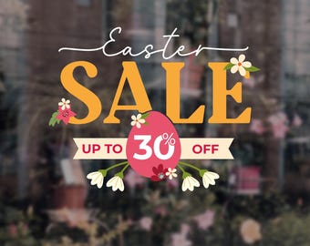 Easter Sale Shop Window Decoration - Removable Retail Sign - Self Adhesive Removable Vinyl Sticker - Easter Eggs Decoration - Sale Shop Sign