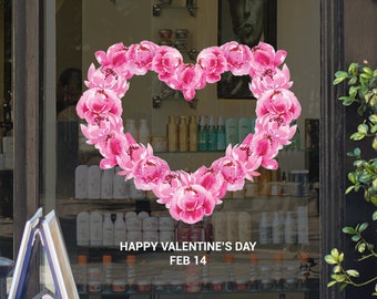 Heart Flower Wreath Valentine's Day Shop Window Vinyl Sticker - Valentine's Day Window Display - Flowers - Heart - Wreath