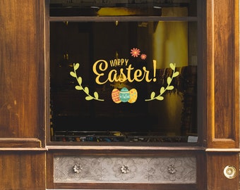 Happy Easter Shop Window Decoration - Removable Retail Sign - Self Adhesive Removable Vinyl Sticker - Happy Easter - Easter Eggs Decoration