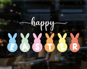 Happy Easter Shop Window Decoration - Removable Retail Sign - Self Adhesive Removable Vinyl Sticker - Easter Bunny Decoration - Shop Sign
