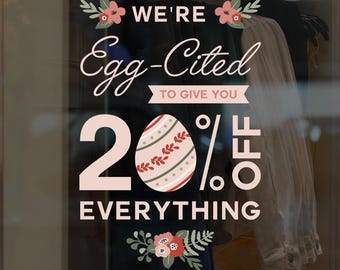 Easter Sale Shop Window Decoration - Removable Retail Sign - Self Adhesive Removable Vinyl Sticker - Easter Eggs Decoration - Sale Shop Sign