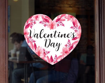 Valentine's Day Heart And Flowers Shop Window Decoration, Removable Retail Sign, Self Adhesive Removable Vinyl Sticker, Flowers Decoration