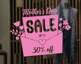Mother's Day Sale Window Decal -  Happy Mother's Day - Promotional Shop Window Sticker - Sale Window Sign - Retail Display Sale