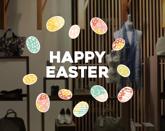 Happy Easter Shop Window Decoration - Removable Retail Sign - Self Adhesive Removable Vinyl Sticker - Happy Easter - Easter Eggs Decoration