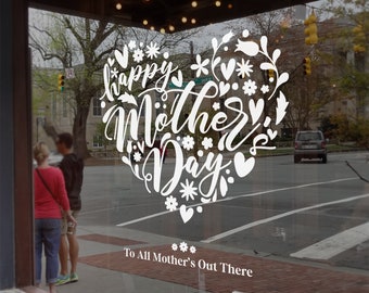 Mother's Day Heart Window Decal -  Happy Mother's Day - Removable Retail Display Vinyl - Mother's Day Window Sign - Shop Front Sticker