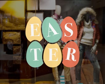 Colourful Easter Eggs Shop Window Decoration - Removable Retail Sign - Self Adhesive Removable Vinyl Sticker - Happy Easter - Easter Sunday